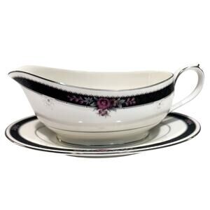 Noritake Etienne #7260 Fine Bone China Japan Gravy Boat and Underplate-Excellent